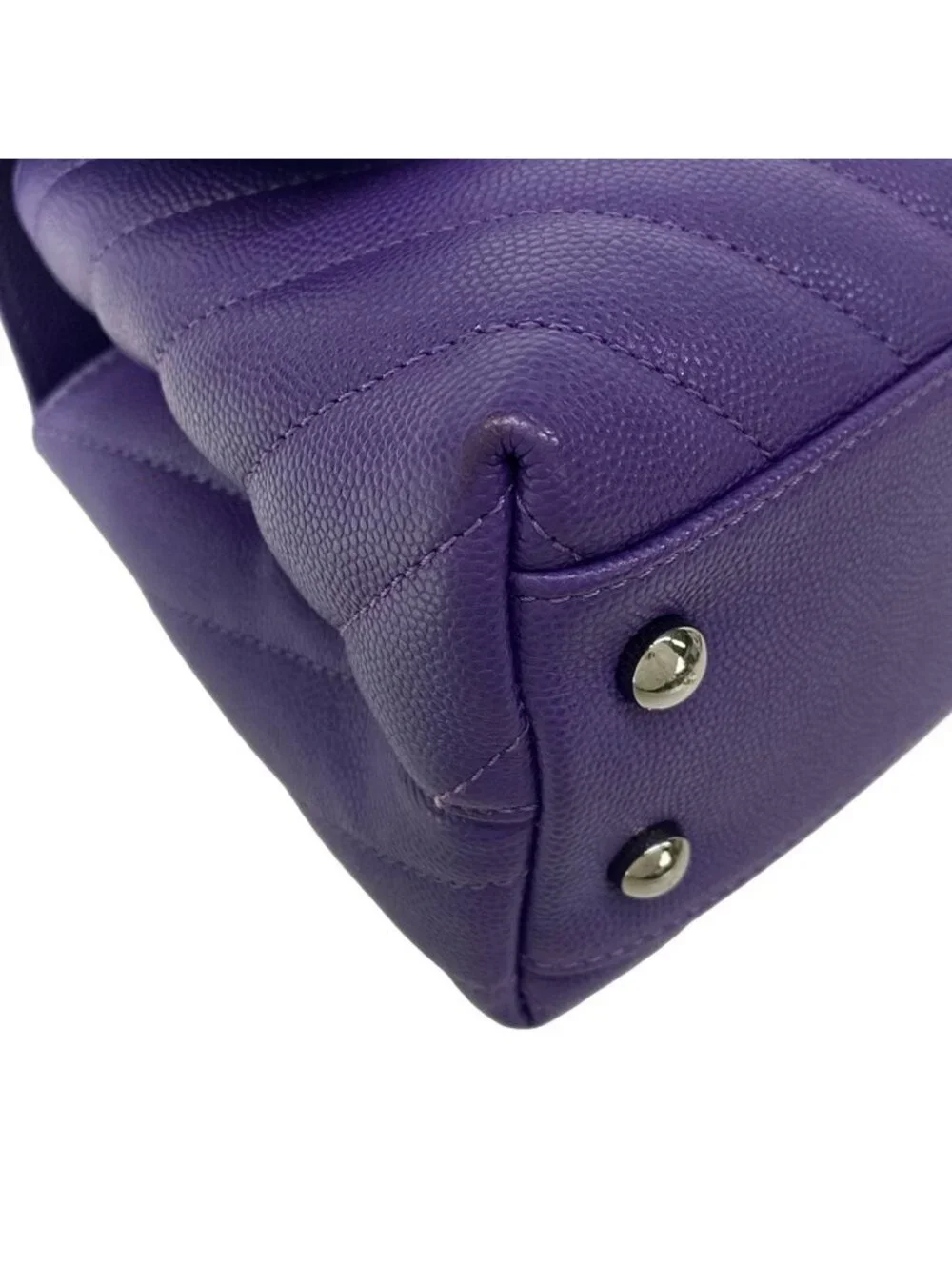 Chanel Handbag Small Top Handle Flap Bag Stitch Coco Purple Silver